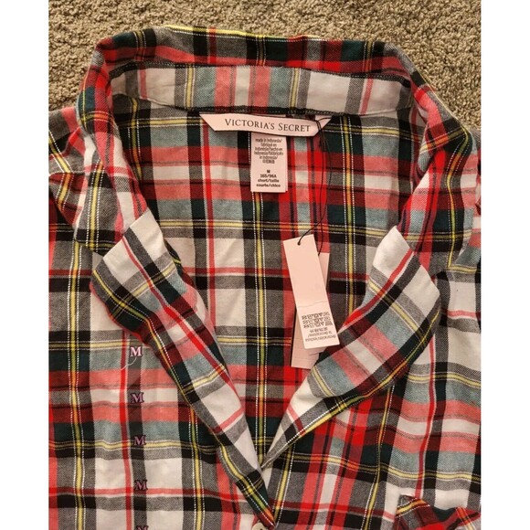 Victoria Secret Pajama Set Red Plaid Long Sleeve Metallic Threads Size M - Picture 7 of 7